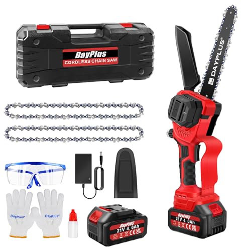 8 Zoll Mini Kettensäge mit Akku Kettensäge Elektro Säge Akku mit 1 x 21V 4.0Ah Akku und Ladegerät, Bürstenlose Kettensäge Elektro für Holzschneiden, Gartenbaum, 2 Ketten