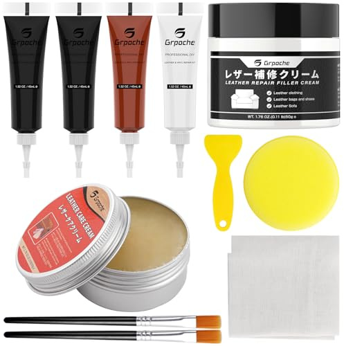 Grpoche Pâte Réparatrice Cuir, 4 Couleurs Crème Réparatrice Cuir, Kit de Réparation de Vinyle et de Cuir pour canapé, Veste en Cuir, siège Auto, Chaussures