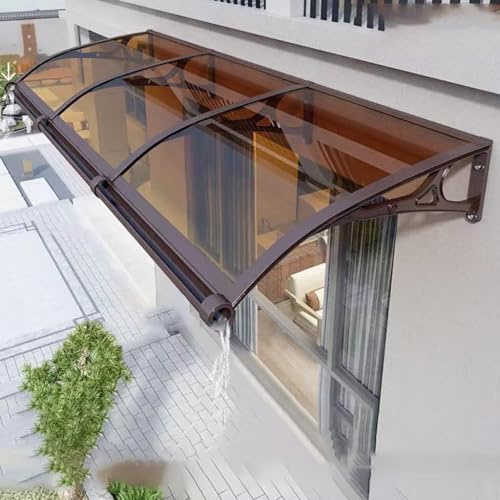 XRDSHY Vordach für Haustür mit Großem Waschbecken aus Aluminiumlegierung,Überdachung Haustürvordach,Polycarbonat Rundbogenvordach,für Balkon Traufe Garten, Braun-100x300cm/15.75''x118.11''