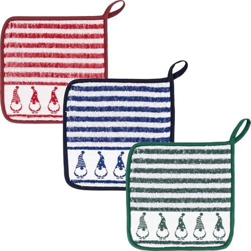Kracht Topflappen Wichtel 3er-Pack Frottier rot/blau/grün Größe 22x22 cm