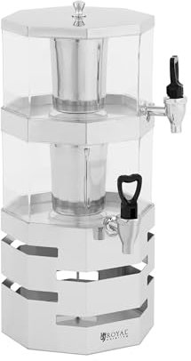 Royal Catering Dispenser di succo 2 x 4 l con sistema di raffreddamento o contenitore per cubetti di ghiaccio in acciaio inox, dispenser per bevande con 2 serbatoi e rubinetti separati