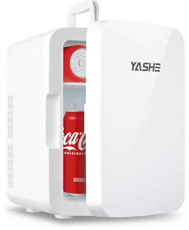 YASHE - Mini nevera, 10 litros/12 latas, nevera para el cuidado de la piel para recámara, 110 V CA/12 V CC, enfriador termoeléctrico y calentador, refrigeradores pequeños para bebidas, oficina, coche,