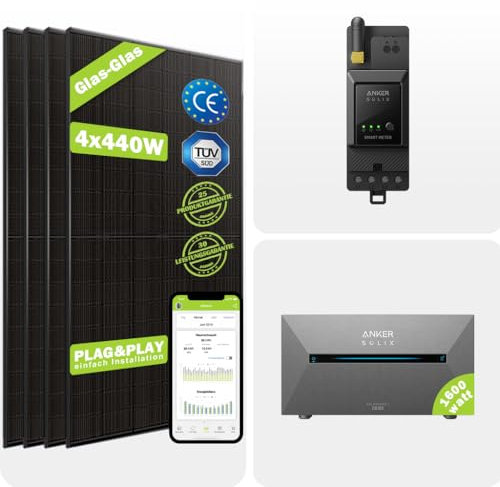 Balkonkraftwerk 2260W mit Anker Solix E1600 Pro Speicher 1600W JA Solar 4x565Wp Bifalzial Module n-Type, mit Smart Zähler, PV Anlage mit Solarspeicher für Balkon Haus Dach (0% VAT für Privatkunden)