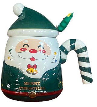 Christmas Santa Claus Mug with Lid and Spoon Decorations, New Creative Hand-Painted Santa Mug Relief Ceramic Mug, Christmas Coffee Mugs Cup Beverage Cup