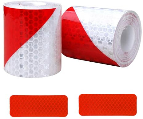 Wjelet 2 Stück Reflektierendes Klebeband, Rot/Weiß Warnaufkleber Reflektorband Absperrband, Selbstklebend Warnklebeband Sicherheitsband für Fahrzeuge,Autos,Anhänger,Boote (5cm x3m)