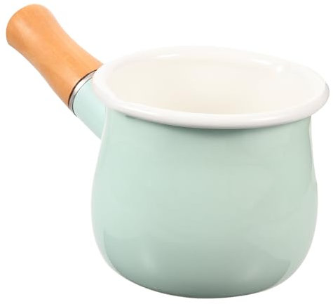 Cabilock Cacerola Mini Esmaltada 10 Cm Color Verde Asa De Madera, Olla Para Cocinar Leche y Alimentos Para Bebés, Uso Multifuncional Cocina, Olla Pequeña Para Sopa y Papillas