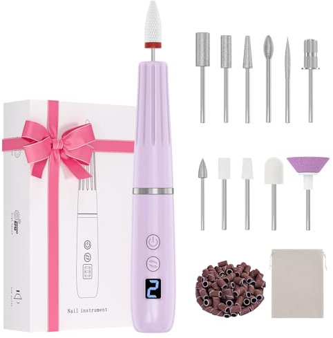Karrong Nagelfräser Elektrische Kabellos, 12 in 1 Nagelfeile Professionell Maniküre Set, 5 Geschwindigkeiten, LED Licht, Akku Nail Drill für Gelnägel Acrylnägel Nagelhaut Entfernen