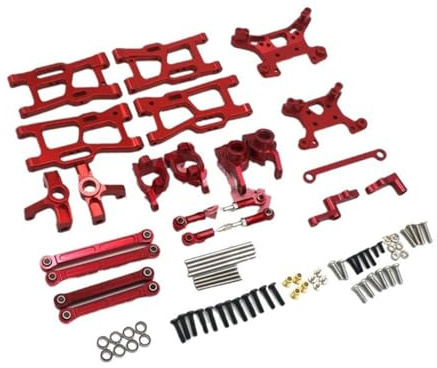 GTVNPOA RC Upgrade Parts For WLtoys 124008 124010 RC 1/12 Metal Upgrade Remote Control Car Parts Swing Arm Steering Cup Rear Wheel Seat Steering Assembly Set RC Car Accessories(Red)