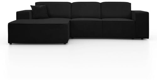 BEAUTY SOFA Pedro Ecksofa, Breite 267 cm, L Links, Velo 637, Schwarz, Minimalistisches Design, Freistehend, Hochwertige Polsterung