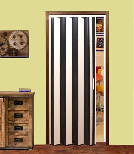 PORTA A SOFFIETTO Mod Vintage SU MISURA in pvc di vari colori Pannelli disponibili in altezza 220 cm PREZZO DI PARTENZA x misure da0 a 95 x 220 compresi accessori istruzioni video (2- Avorio Nero)