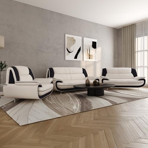 Imebel Sofa Set 3-2-1 für Wohnzimmer – Bequeme Couchgarnitur mit 3-Sitzer, 2-Sitzer & Sessel – Elegante Sitzgarnitur aus Kunstleder – Ohne Schlaffunktion – Komfortable Polsterung – Modernes Design