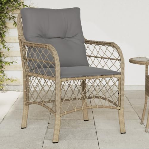 IKAYAA 2er Set Gartenstuhl aus Polyrattan Hochlehner Stühlen loungesessel Outdoor Gartenmöbel Set mit 2 Sessel Outdoor Rattansessel-Mischung aus Beige-