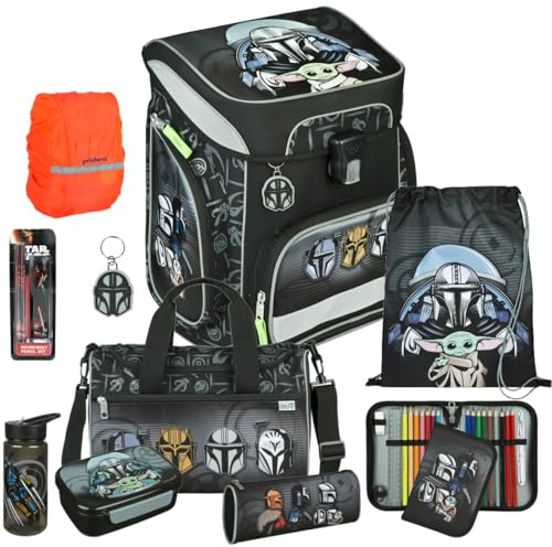 Pridera Scooli Schulranzen Jungen 1.Klasse EasyFit (10tlg. Set mit Sporttasche Brotdose trinkflasche Schreibset, Regenhülle gratis, Star Wars)