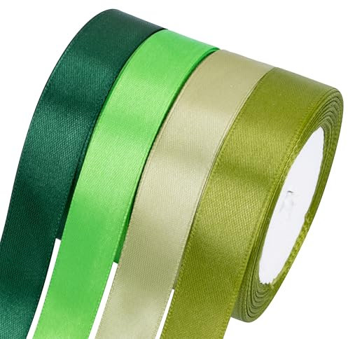Foshird Satinband Grün 20mmx22m Geschenkband Grün Schleifenband Hochzeit Bänder zum Basteln Weiß Dekoband für Geburtstag DIY Geschenkverpackung Weihnachten