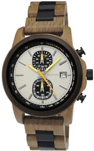 Holzwerk Germany Handgefertigte Designer Herren Uhr Öko Natur Holz Chronograph Armband Analog Quarz Blau Braun Schwarz Datum Holz (Buche.Schwarz)