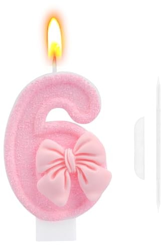 6th Birthday Cake Topper, Pink Butterfly Happy Birthday Candle, Number 6 Candles, Glittering Cake Toppers Candles for Girls Theme Party Family Gathering Decorations(Number 6)