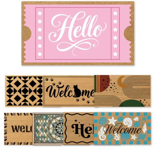 UNICRAFTALE Trendy Retro Pink Door Mat Funky Retro Hello Tickets Welcome Floor Mat Non Slip Rectangle Entrance Door Rugs Preppy Rug for Front Doors Porch Indoor Bathroom 43X76cm
