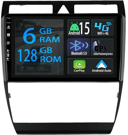 [6+128GB] 9 Zoll Android 15 Autoradio Für Audi A6 C5 1997-2004 S6 1999-2004 Radio Carplay Stereo Wireless Car Play GPS Auto Navi Bildschirm Bluetooth Navigation Player Touchscreen