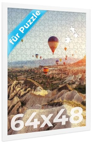 PHOTOLINI Bilderrahmen 64x48 Puzzle Rahmen 48x64 Holz MDF weiss mit Acrylglas, Bilderrahmen für Puzzle 1000 Teile zum Aufhängen, Puzzlerahmen 1000 Teile, Rahmen 64 x 48 cm - für Ihre Galerie