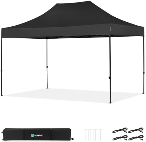 Vonroc Pavillon 3x4,5m wasserdicht stabil - Partyzelt EasyUp [3Min Aufbau] | Popup Faltpavillon modular erweiterbar - UV50+, extra robust, anpassbare Höhe - Festival Zelt, Gartenpavillon - Schwarz