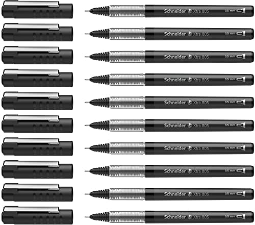 Schneider Xtra 805 Tintenroller (Röhrchenspitze aus Edelstahl, 0,5 mm) 10er Packung schwarz