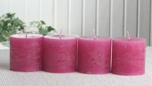Set: 4X Rustik-Stumpenkerze, 5 x 5 cm Ø, Fuchsia