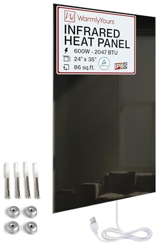 Infrared Wall Heater Panel Glass Black 600W Electric Radiant Heat Panel 24x35in. Energy Efficient Space Heater, Wall Mounted Infrared Heater for Indoor Use, Silent Heating Panel for Bathroom, Bedroom