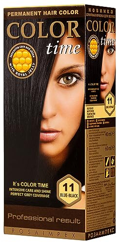 Color Time Tinte Permanente en Gel Color Azul Negro 11| Enriquecido con Jalea Real y Vitamina C | Coloracion Permanente para el Cabello I 100 ML