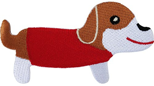 Dackel-Aufnäher mit Dackel-Motiv, bestickt, zum Aufnähen oder Aufbügeln auf Kleidung, Jacke, Mantel