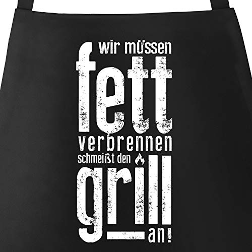 MoonWorks Grill-Schürze mit Spruch Wir müssen Fett verbrennen schmeißt den Grill schwarz unisize