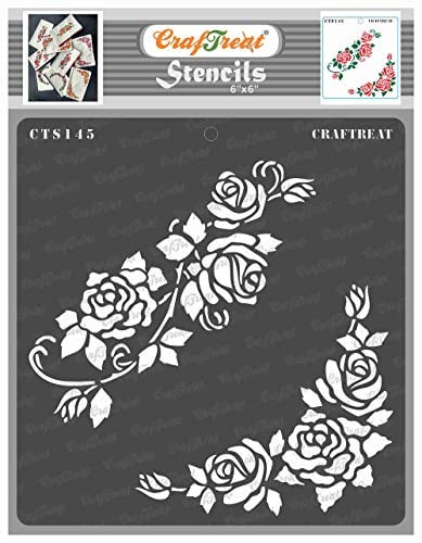 CrafTreat Pochoirs roses réutilisables pour peindre sur bois, murs et carrelage – Roses blush – 15,2 x 15,2 cm – Pochoirs d'art et d'artisanat pour peindre des fleurs