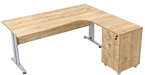 Furni24 Schreibtisch Winkelschreibtisch, Eckschreibtisch, Moderner Bürotisch Computertisch mit großer Arbeitsfläche, Bürotisch,PC Tisch, Dona Eiche 180x120x74cm inkl.Beistellcontainer rechts gewinkelt