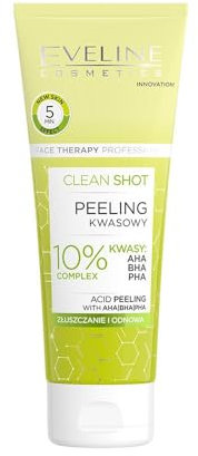 Eveline Cosmetics Gesichtstherapie Professionelles Clean Shot Säurepeeling mit 10% AHA, BHA & PHA Komplex - Vegane Peeling-Behandlung für glatte und strahlende Haut