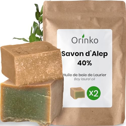 ORINKO Original Aleppo Seife Set – 2x Traditionelle Seife mit 60% Olivenöl & 40% Lorbeeröl