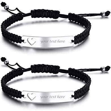 VNOX Personalisierte Gravur Anpassen Paare Schwestern Freundschaft Brautjungfer Familie Schmuck-Set für 2/3/4/5 Edelstahl Geflochtene Hohl Herz Bar Armband für Frauen Männer
