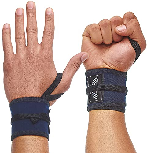 WARM BODY COLD MIND Premium Wrist Wraps für Olympisches Gewichtheben, Handgelenkstütze für Fitness, Weightlifting Straps, Powerlifting, Handgelenkbandage für Krafttraining (Navy)