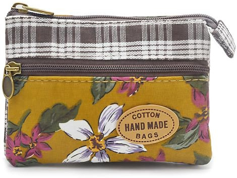 GUXL Petit Porte-Monnaie à Fermeture éclair pour Femme – Pochette à Monnaie en Tissu brodé à la Main – Portefeuille Double Fermeture éclair en Coton, Marron, 3.5x4.8, Moderne