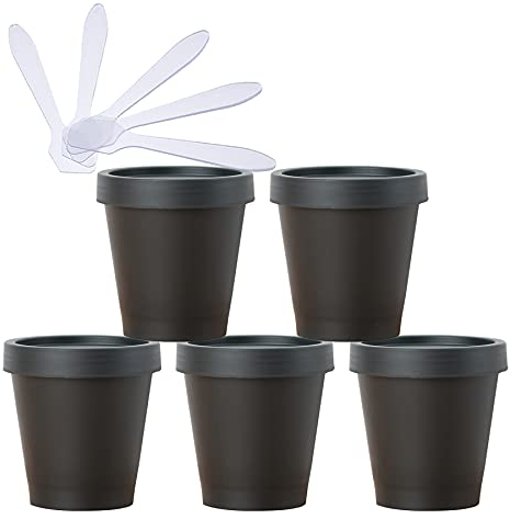 TIANZD 5 Pièces Pot Cosmétique en Plastique Noir de 200 ml avec Couvercle, Bol de Masque Pots de crème de vides contenant 200 g Pour des Produits Cosmétiques Boue de Masque avec Spatules