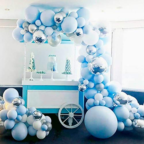 NeuWee Blau Ballon Girlande 141 Stück Ballonbogen Kit Blau Silber Weiß Ballon 4D Metallic Folienballon für Baby Shower Geburtstag Party Hochzeit Taufe Junge Mädchen Brautduschen Dekoration