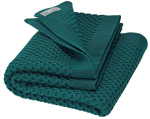 disana WABEN-STRICKDECKE, 100% Bio-Merinowolle GOTS, IVN Best | kuschelweiche Decke mit Wabenmuster | Newborn Baby Kleinkind Kind Unisex | Made in Germany | Pacific