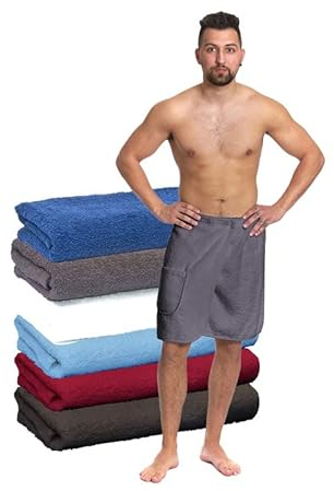 Interkontakt Saunakilt Herren 50x140cm - passend von Konfektionsgröße 44 - Sauna Kilt Männer aus 100% Baumwolle OEKO-TEX® Zertifiziert - Saunahandtuch Herren Grau