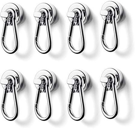 BTLIN Magnethaken Extra Stark, Neodym Magnet mit Karabiner Magnetische Haken 20mm Durchmesser 15kg Belastbarkeit Geeignet für Küche Garage Büro 8Stück