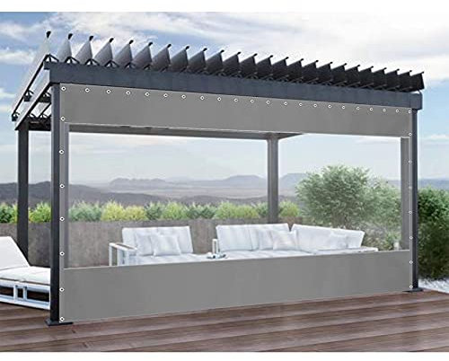 AMDHZ Outdoor Pergola Curtains Transparent Cold Protection Waterproof Tarpaulin Terrace Windshield PVC 0,5mm for Garden, Pavilion, Balcony (Color : Clear Gray, Size : 2x2.5m)