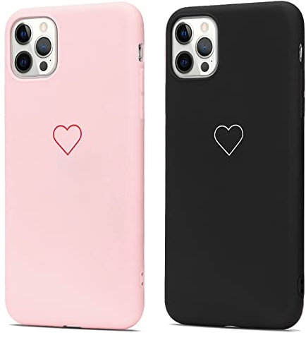 LAPOPNUT Coque Compatible avec iPhone 13 Pro Max Silicone en Gel TPU Souple Fine Mince Mignon Amour-Coeur Forme Mat Antichoc Bumper Housse Étui de Protection pour Apple iPhone 13 Pro Max Noir & Rose