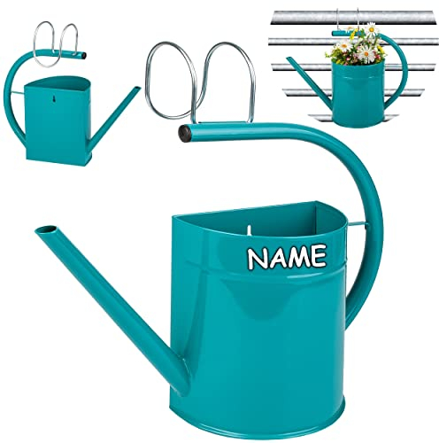alles-meine.de GmbH 5 Stück Hänge - Töpfe/Blumentöpfe/Wandvasen/Hängetöpfe Farbwahl Ø 35 cm - Metall - türkis blau/Mint - inkl. Name - Gießkanne - HALB RUND - Hänge..