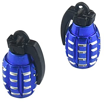 Colorful Colorful 2PCS Eloxierte Aluminium Ventilkappen, Handgranate Autorad Styling Radventilkappen Valves Rod Cover für Auto LKW Motorrad MTB Fahrrad (Blau)