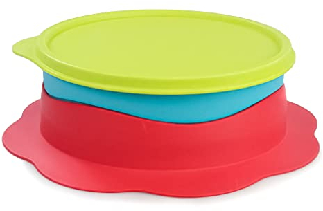 Tupperware Teller 500 ml Limette blau rot Baby Rutschfester KinderTeller 30968