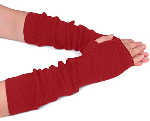 rackbone Fingerlose Handschuhe, Armwärmer, langärmlig, gestrickt, für Damen, Strick, Wolle, Arme, Langarm, gestrickt, Handschuhe, lässig, warm, weich, Damen, rot, One Size