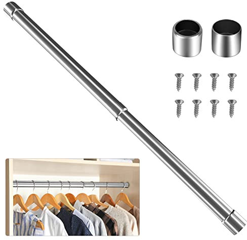 WAENLIR 48cm-80cm Extendable Stainless Steel Wardrobe Rail, Adjustable Clothes Rail Pole With End Sockets.(Scope of application: 50CM-70CM)