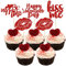 Gyufise 24 Stück rote Glitzer Happy Valentine's Day Cupcake Topper Be Mine Kiss Me Lippenstift Cupcake Picks für Valentinstag Thema Süße Liebe Thema Hochzeit Verlobung Brautdusche Party Kuchen